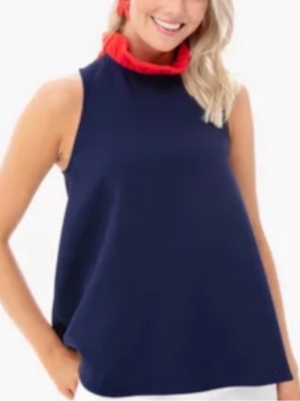 POMANDER PLACE TUCKERNUCK Mason Ruffle Bow Tie Blouse Navy and Red Size Small